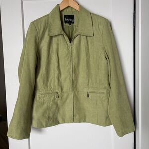 Vintage Suede-Like Jacket Light Green | Zip Front | Tailored | Spring | M/L
